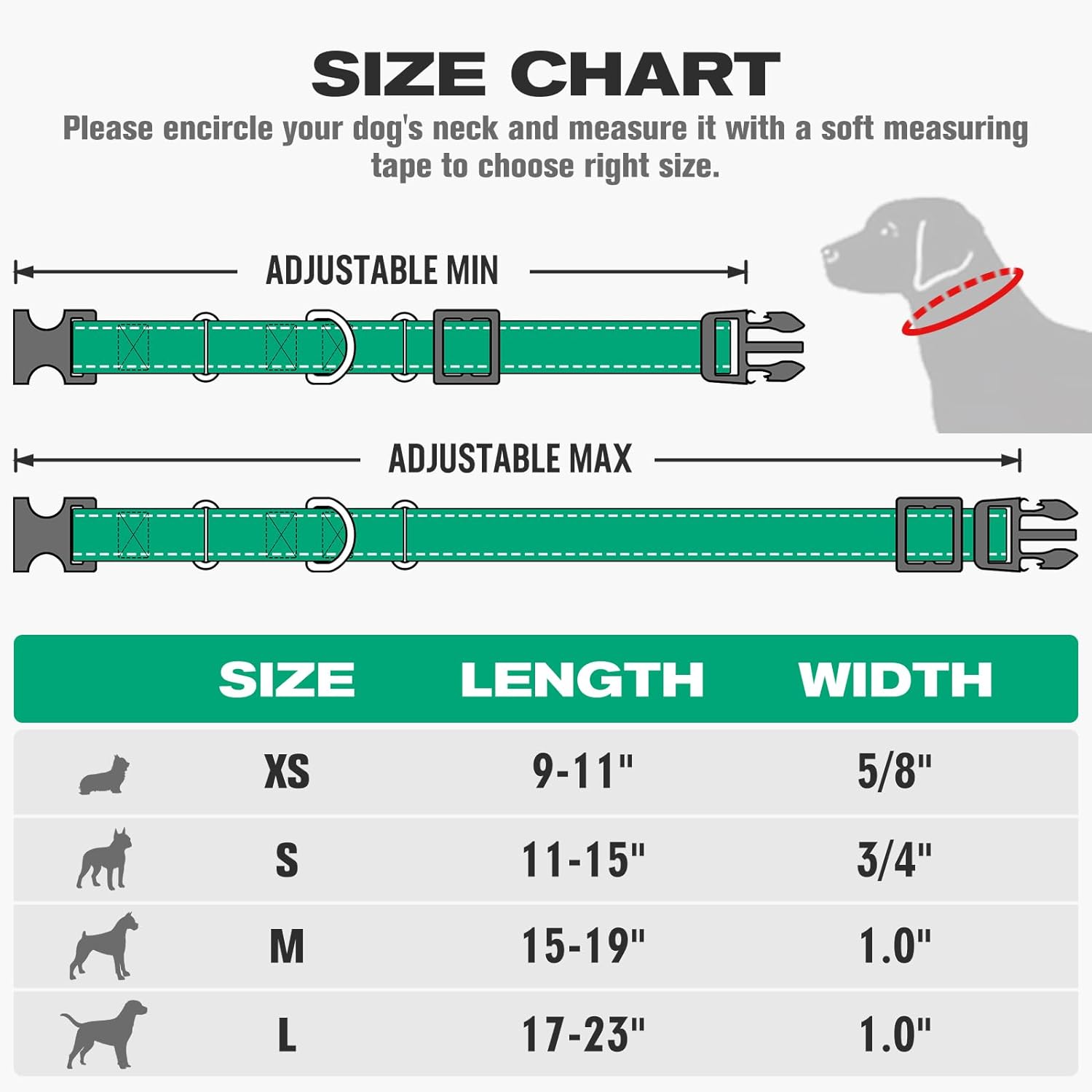 Joytale Martingale Collar for Dogs, Reflective Heavy Duty Dog Collar for Safety, Quick Release Buckle, Adjustable Nylon Collars for Medium Dogs Walking Training, Teal,M