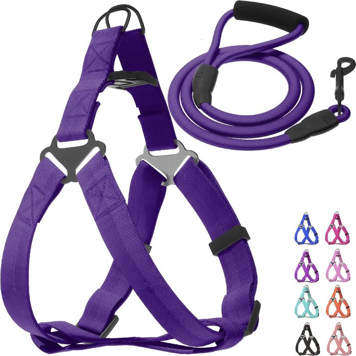 justgift step in no pull dog harness free upgrade ultra durable dog rope leash harness nylon 2 in 1 non slip adjustable