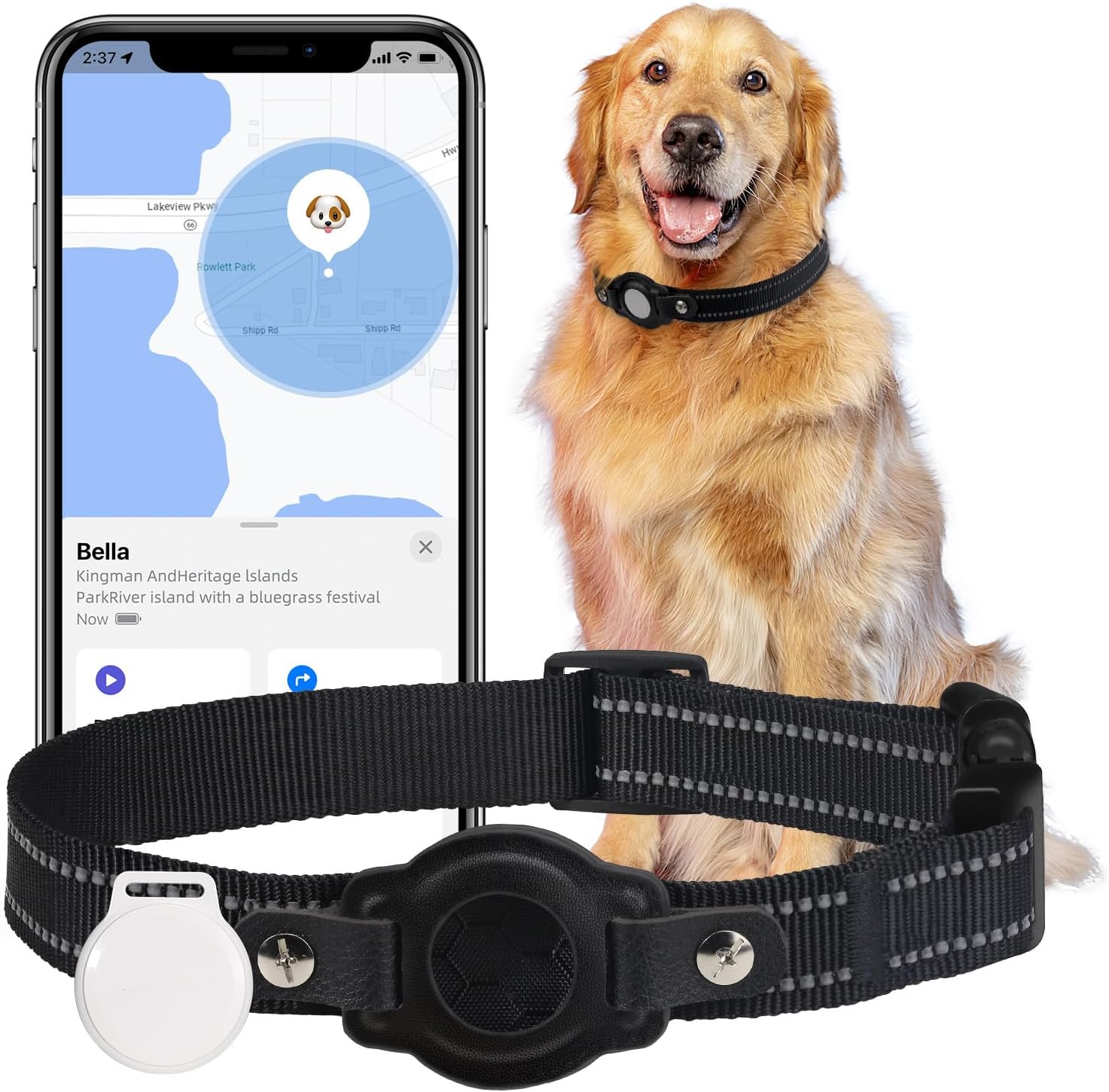 KATUCOO GPS Tracker for Dogs, Waterproof Location Pet Tracking Smart Collar (iOS Only), No Monthly Fee, Reflective Real-Time GPS Tracker Dog Collar for Large Medium Small Dogs