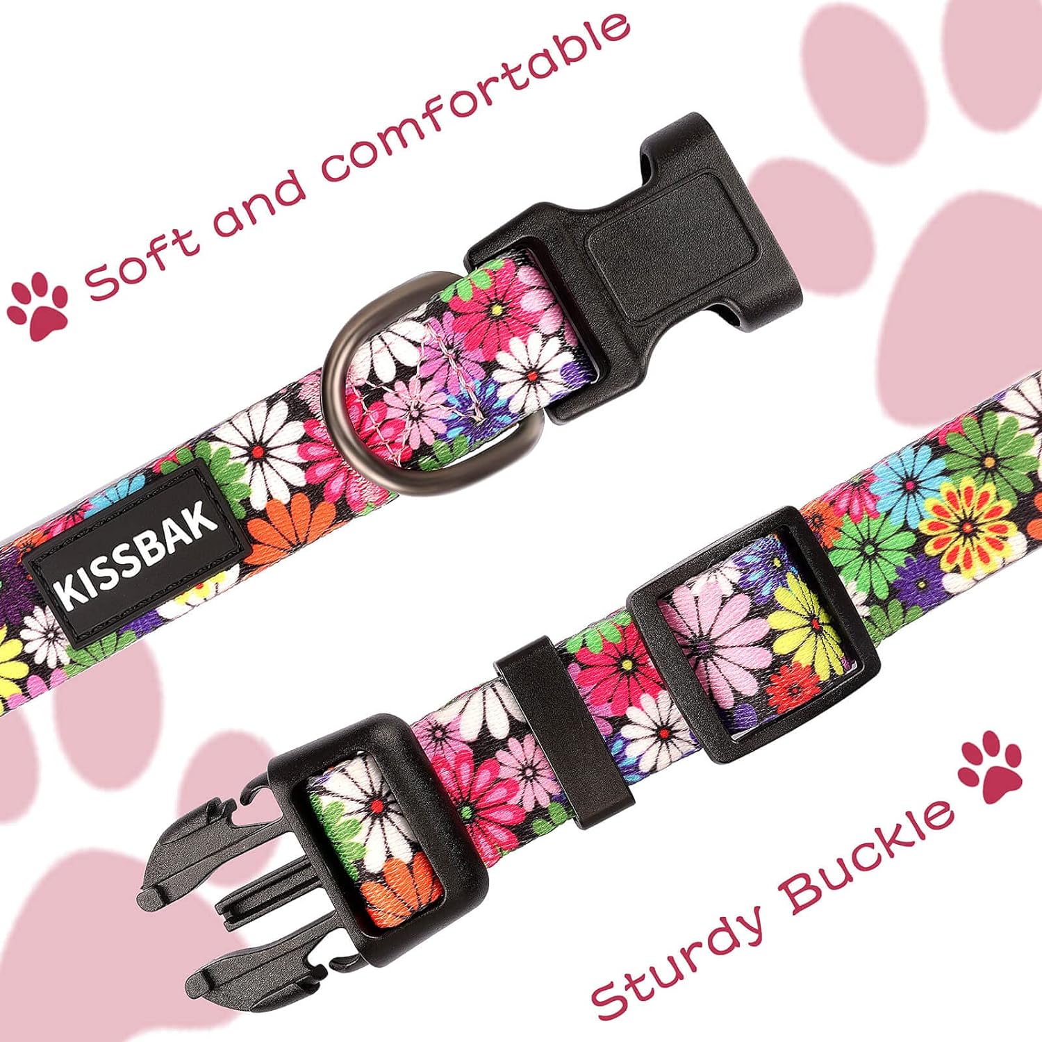 KISSBAK Dog Collar for Medium Dogs - Special Design Cute Girl Dog Pet Collar Soft Adjustable Fancy Floral Girl Puppy Dog Collars (M, Floral Purple)