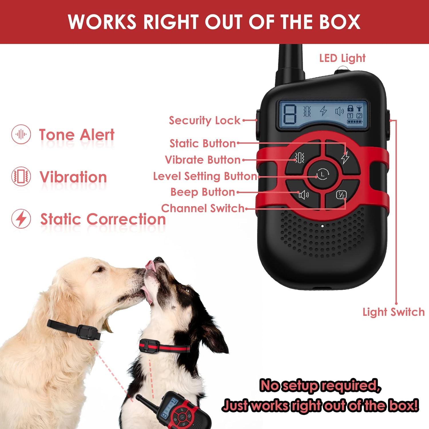Lalolee Dog Training Collar, 2 Receiver IPX7 Waterproof Shock Collars for Dog with 3 Training Modes, Beep, Vibration and Shock, Rechargeable Electric Dog Collar for Small Medium Large Dogs
