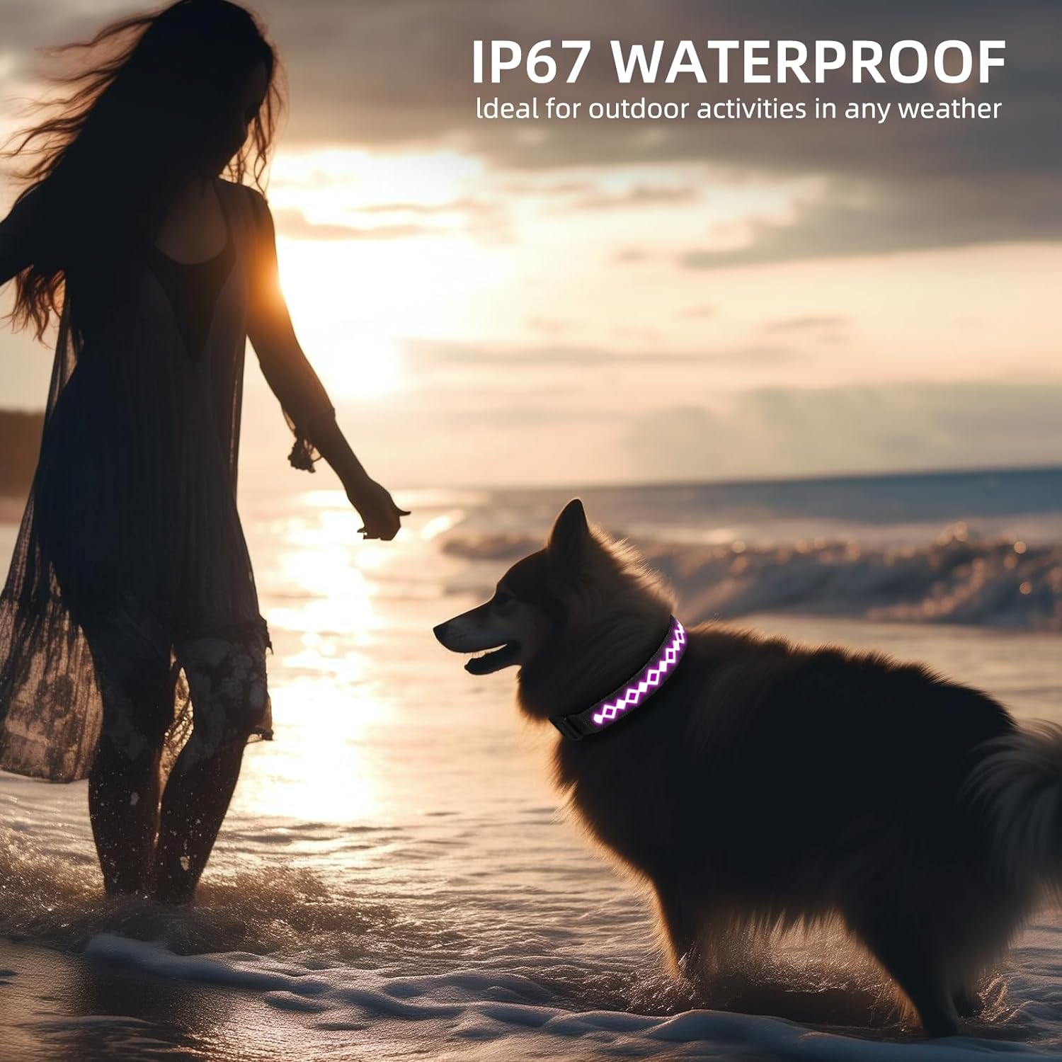 LED AirTag Dog Collar - Brightest Light Up Dog Collars - IP67 Waterproof Air Tag Dog Collar Holder - 1,600 Feet of High Visibility - USB C Rechargeable - Dog Lights for Night Walking