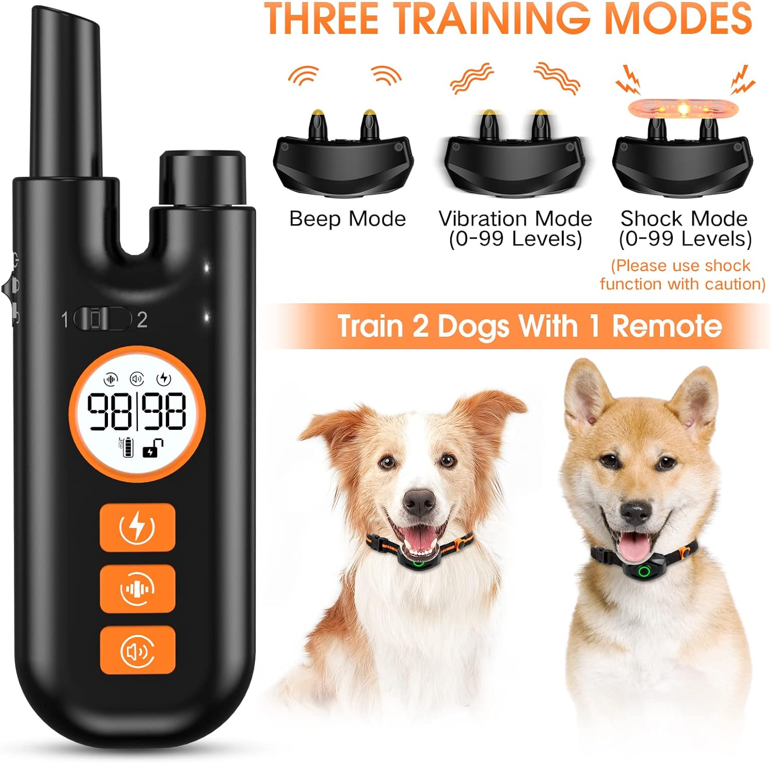 MAISOIE Dog Training Collar, 2 Dogs Shock Collar with Remote for Range 1300ft, 3 Training Modes, Beep, Vibration, Shock, IPX7 Waterproof Rechargeable Electric Shock Collar for Small Medium Large Dogs