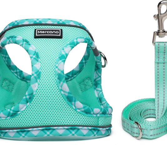 mercano soft mesh dog harness and leash set no chock step in reflective breathable lightweight easy walk escape proof ve