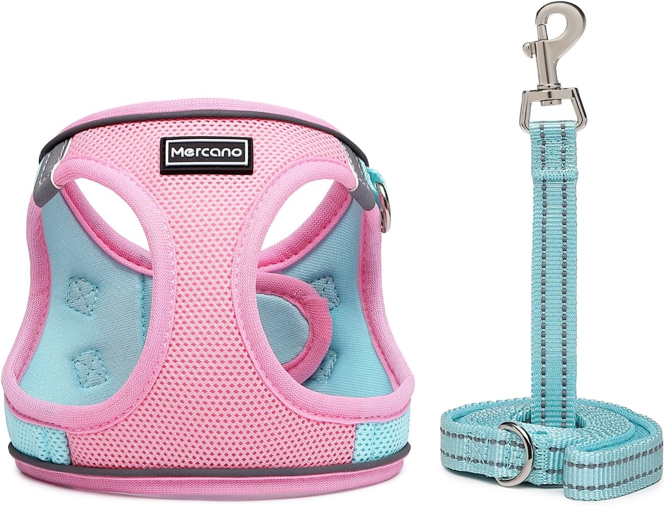 Mercano Soft Mesh Dog Harness and Leash Set, No-Chock Step-in Reflective Breathable Lightweight Easy Walk Escape Proof Vest Harnesses with Safety Buckle for Small Medium Dogs, Cats (Pink, M)