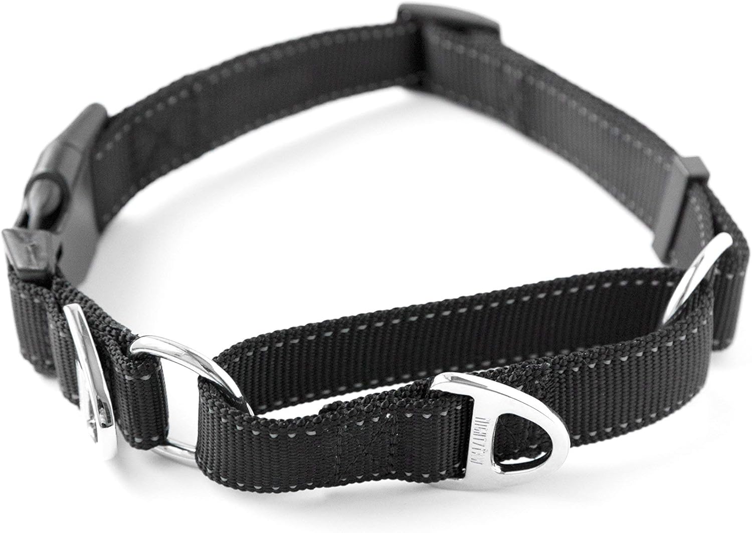 Mighty Paw Martingale Nylon Training Collar with Buckle - Limited Slip Design for Controlled - Optimal Pet Training - Enhanced with Reflective Stitching for Safety - Escape Proof Dog Collar - Black
