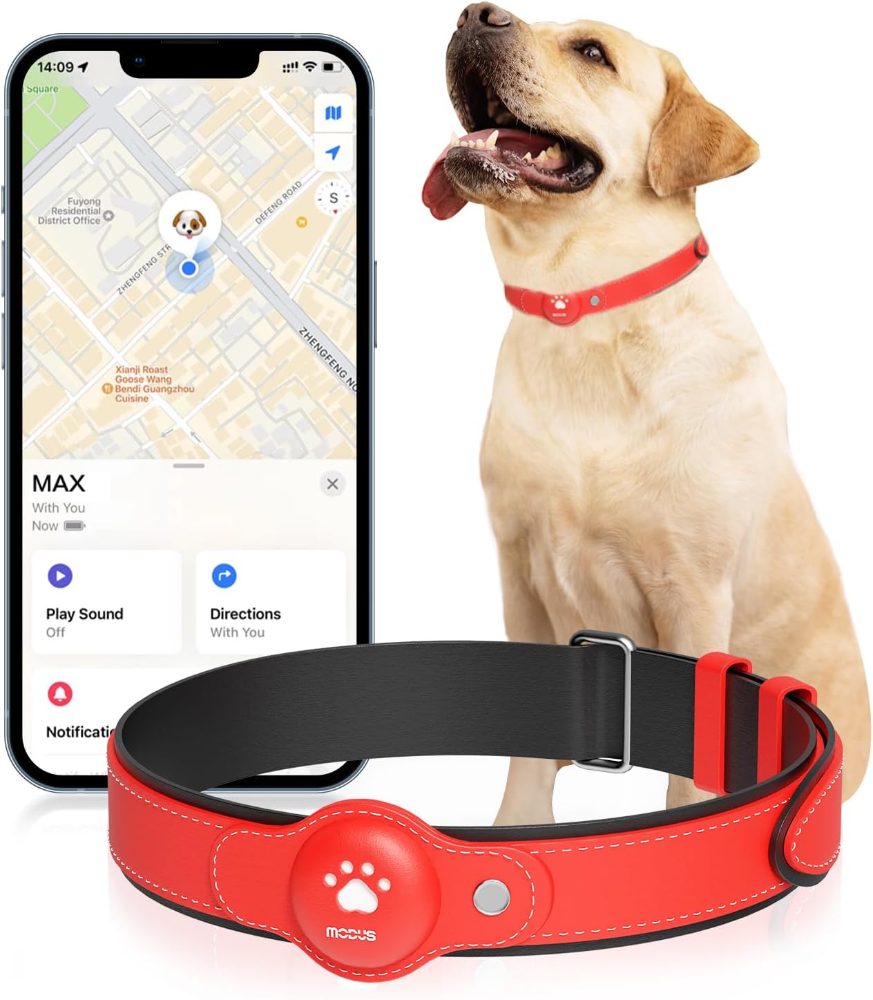 MODUS GPS Tracker for Dogs, 2 in 1 Pet Tracking Smart Collar (Only iOS), Real-time Location/No Monthly Fee GPS Tracker Dog Collar,Unlimited Range Dog Tracking Tag for Your Dog