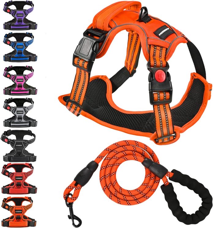 no pull dog harness with a free heavy duty 5ft dog leash adjustable soft padded dog vest reflective no choke pet oxford