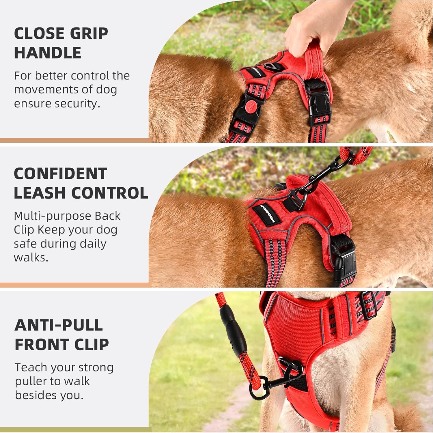No Pull Dog Harness with A Free Heavy Duty 5ft Dog Leash, Adjustable Soft Padded Dog Vest, Reflective No-Choke Pet Oxford Vest with Easy Control Handle for Dogs(Orange, Medium)