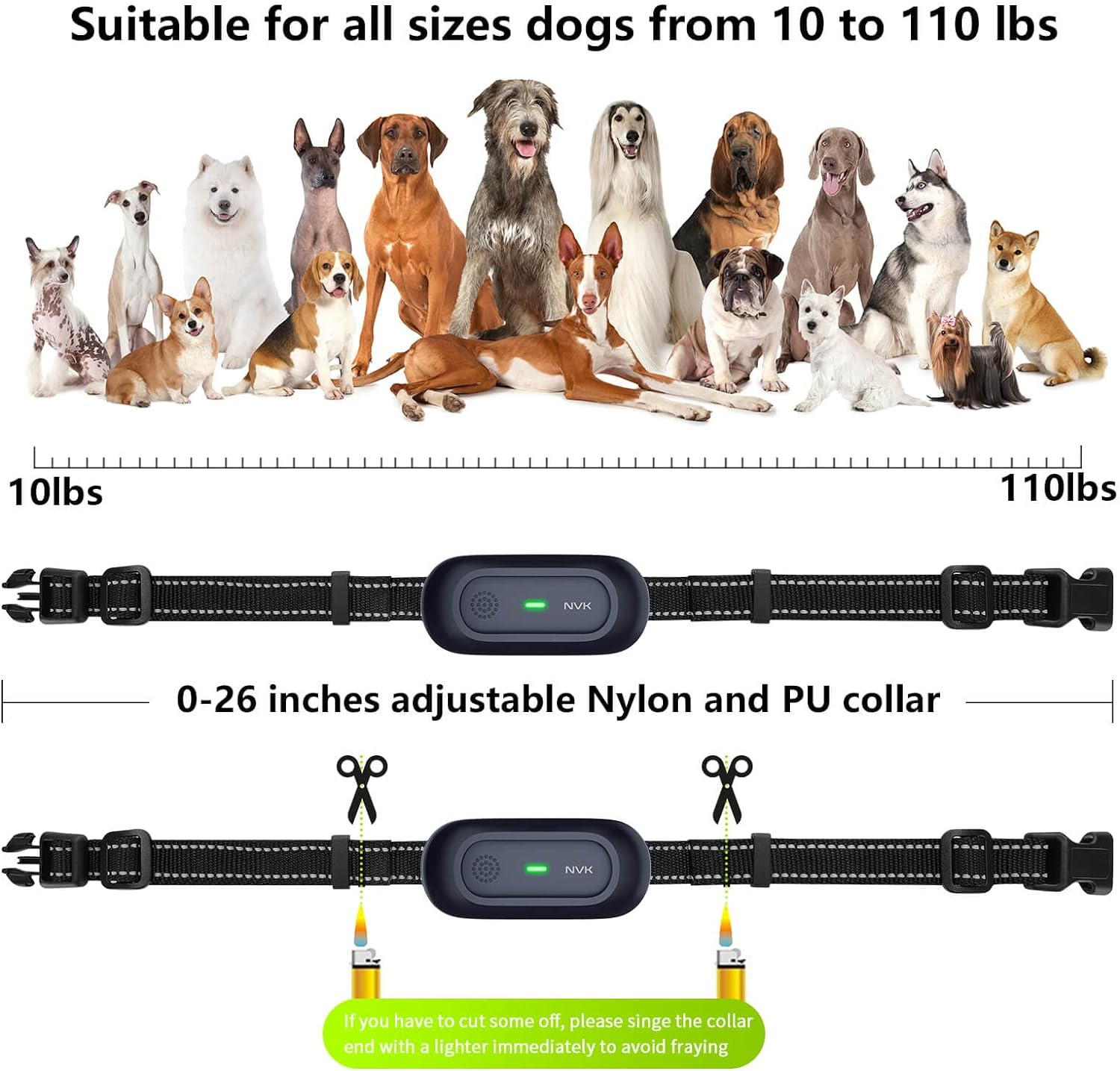 NVK Dog Training Collar, Single Collar Without Remote, Rechargeable Dog Training Collar with 3 Modes, Beep, Vibration and Shock, Waterproof Collar