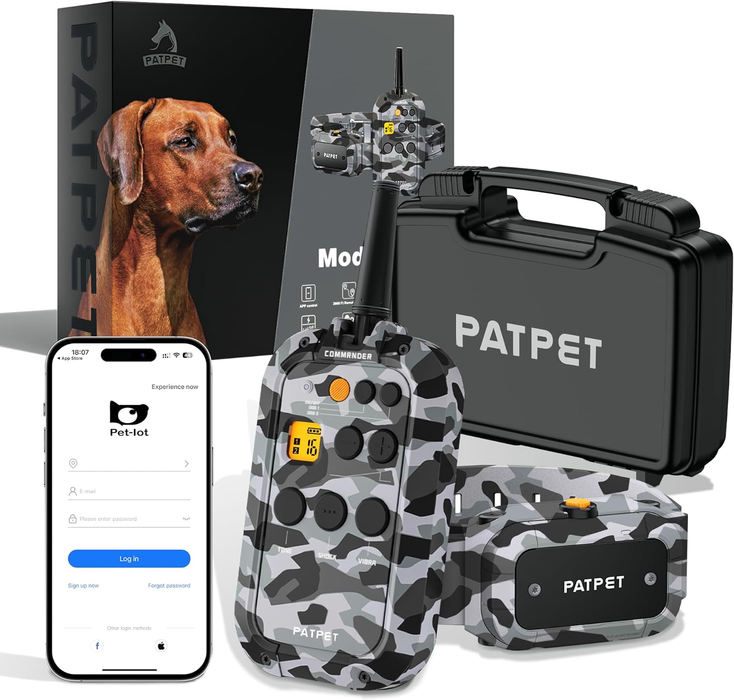 PATPET Shock Collar with APP Control - 1/2 Mile Range Bluetooth-Enabled Waterproof Dog Shock Collar with Remote, 2-in-1 Shock Collar for Large Medium Dogs(15-140lbs)