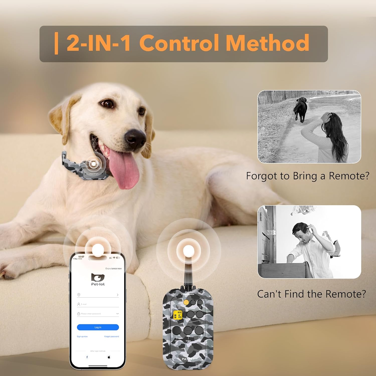 PATPET Shock Collar with APP Control - 1/2 Mile Range Bluetooth-Enabled Waterproof Dog Shock Collar with Remote, 2-in-1 Shock Collar for Large Medium Dogs(15-140lbs)