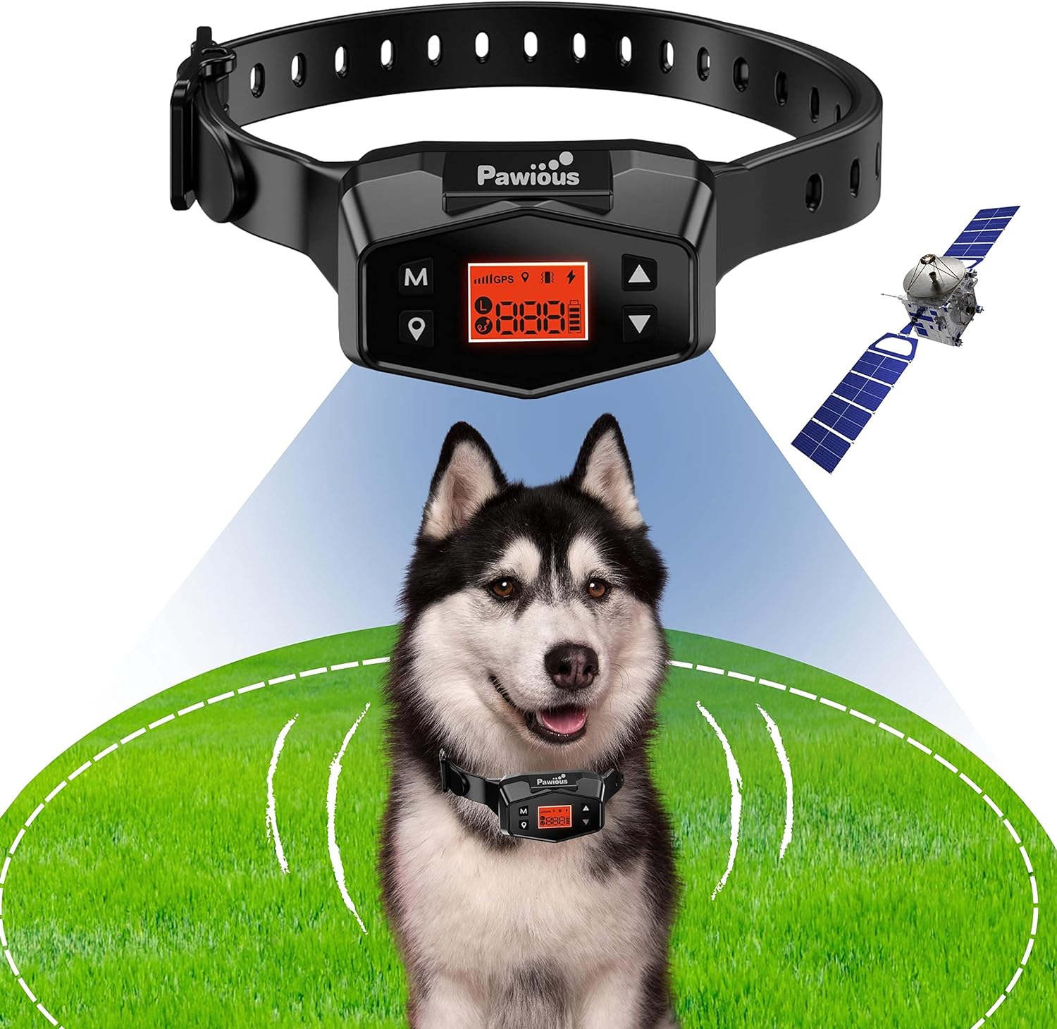 Pawious GPS Wireless Dog Fence - Pet Containment System, Electric Dog Fence with Radius up to 1000 Yards, Rechargeable, Perimeter Shock Collar for Medium and Large Dogs, Outdoor Use Only