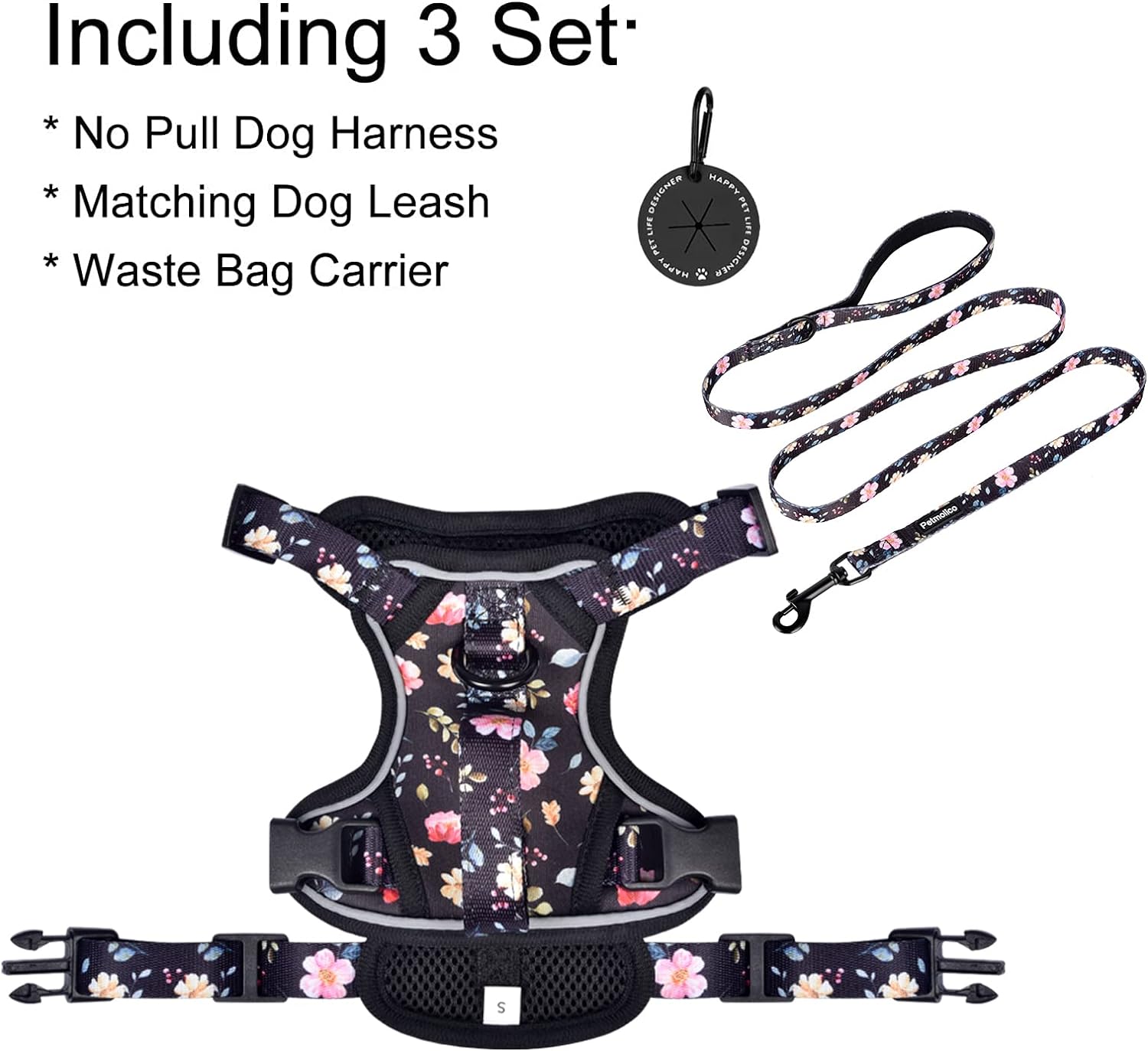 Petmolico Dog Harness for XS Dogs No Pull, Cute Dog Harness with Two Leash Clips and Soft Handle, Reflective Easy Walk Dog Harness with Leash, Pink XS