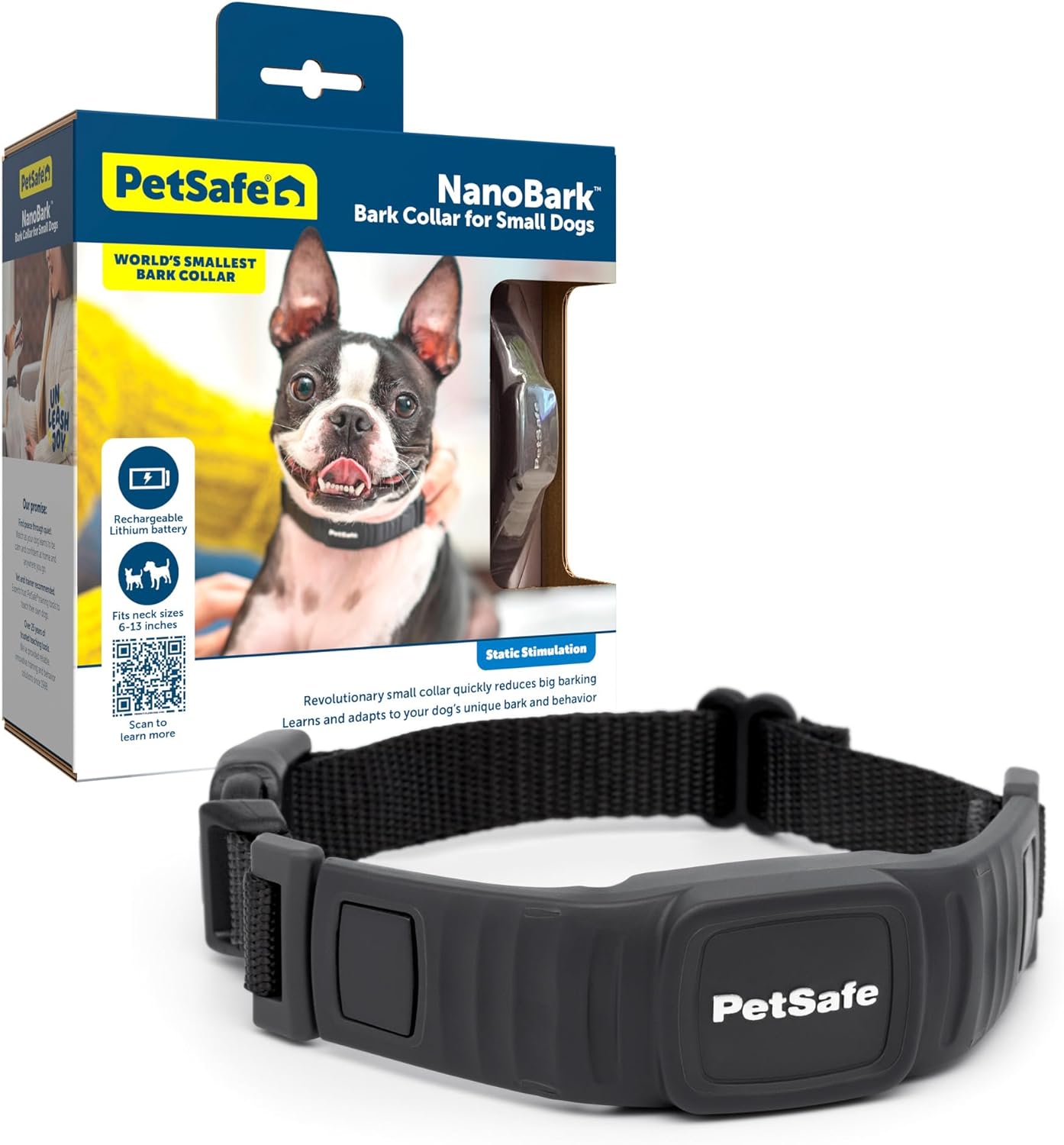 PetSafe NanoBark Collar - Worlds Smallest Bark Collar for Small Dogs, 10 Levels of Static Stimulation, Waterproof and Rechargeable Anti-Bark Training, Comfortable and Low-Profile Design, Black