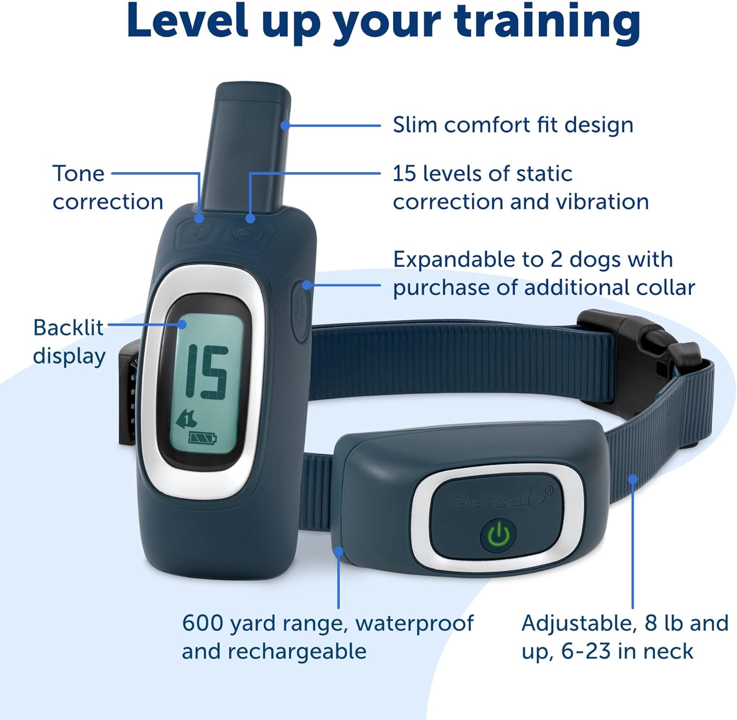PetSafe Remote Training Collar - 300 Yard (900 FT) Range - Collar Fits Medium or Large Dogs - Choose from Tone, Vibration, or 15 Levels of Static Stimulation for Training Off Leash Dogs