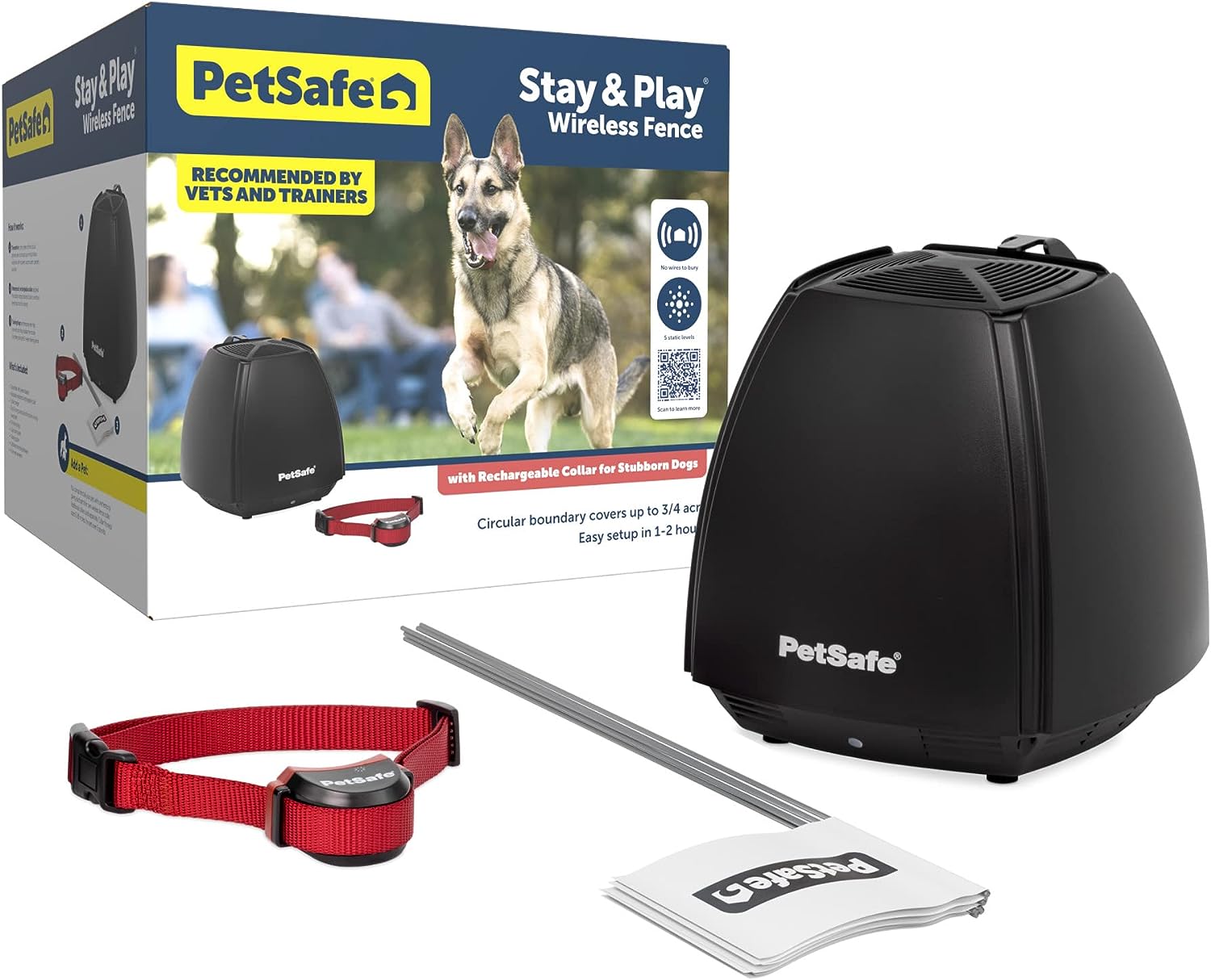 PetSafe Stay  Play Wireless Pet Fence for Stubborn Dogs - No Wire Circular Boundary, Secure 3/4-Acre Yard, For Dogs 5lbs+, Americas Safest Wireless Fence From Parent Company INVISIBLE FENCE Brand