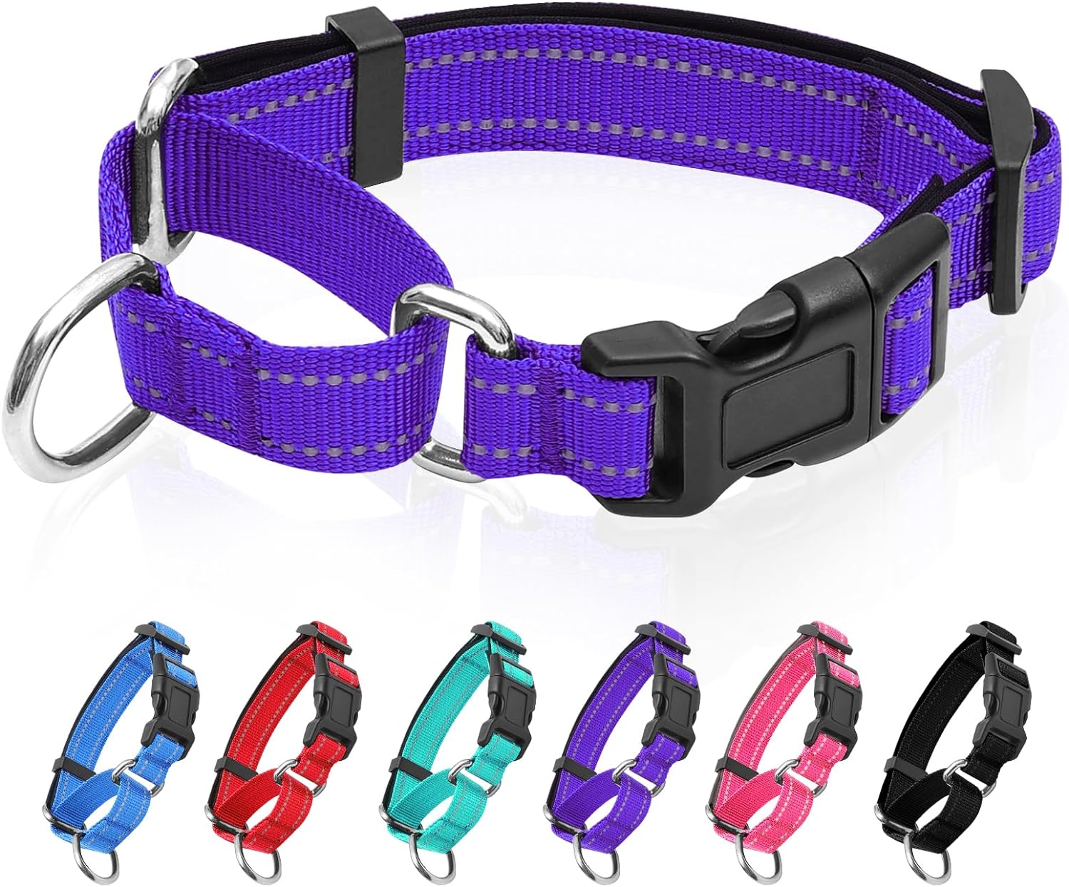 Reflective Martingale Dog Collars. Dog Collar with Quick Release Buckle. Adjustable Soft Padded Breathable Nylon Pet Collar Suitable for Puppies for Small Medium Large Dogs.