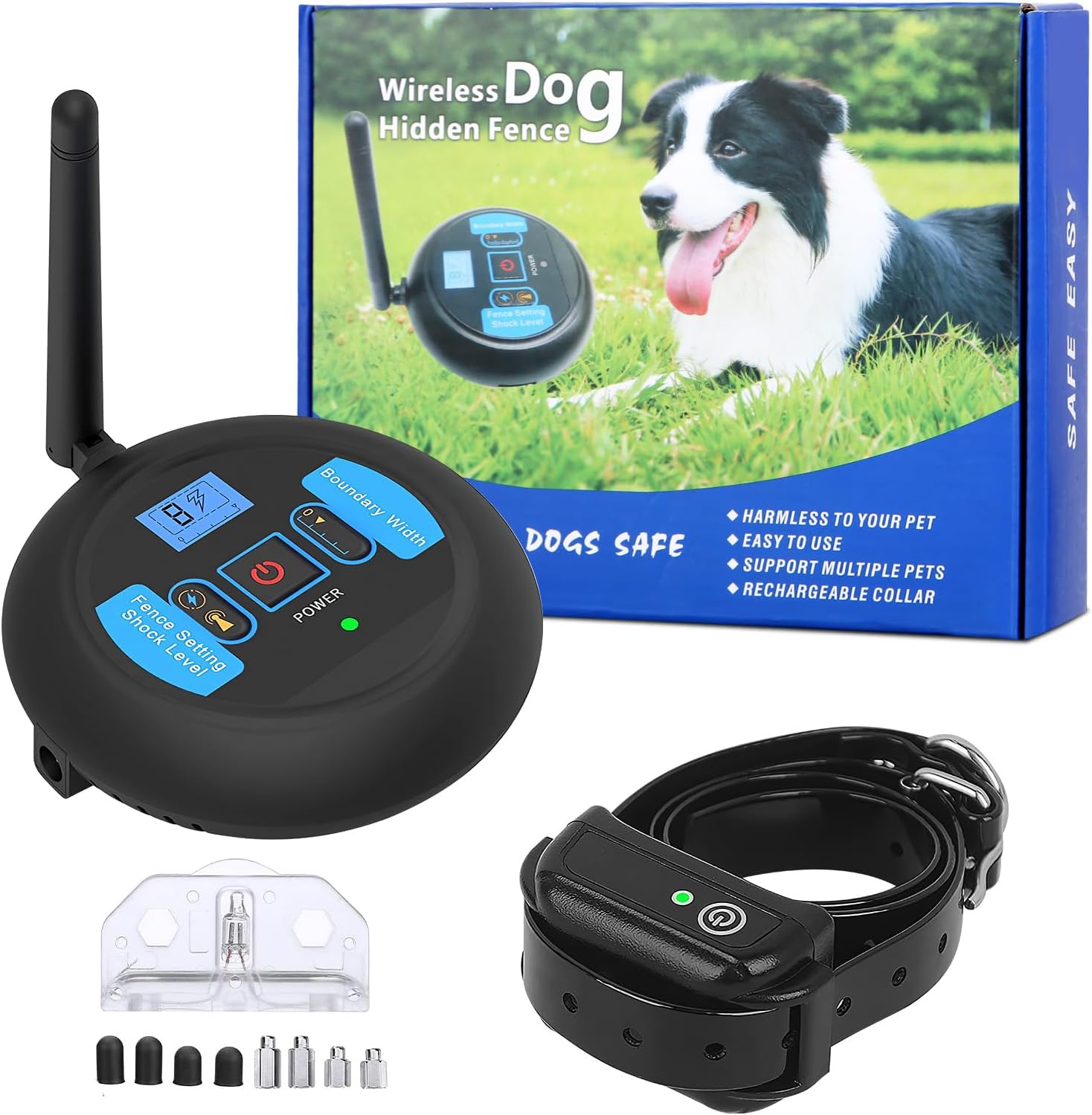Rivulet Electric Wireless Dog Fence System Electric Fence Automatic Trigger Pet Shock Containment Boundary System Adjustable Range Up to 722ft-IPX8 Waterproof Rechargeable Collar, Small Medium Large