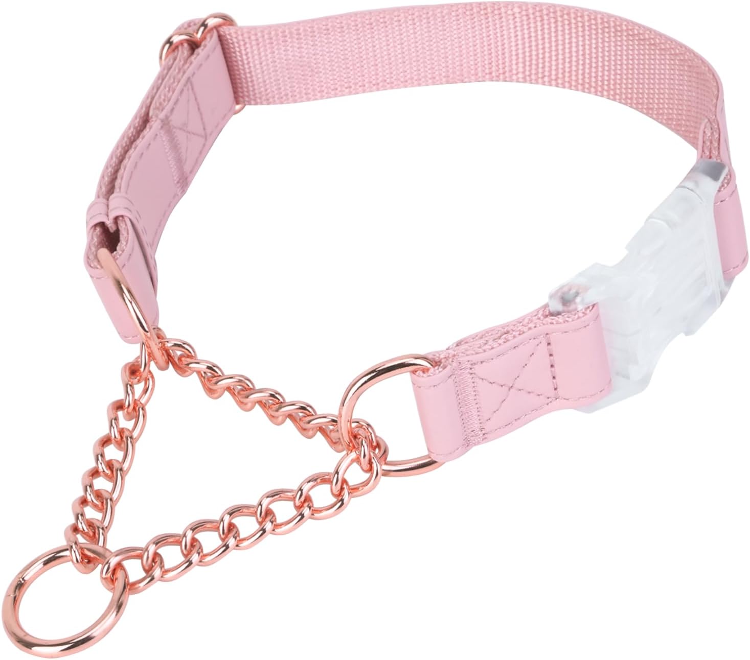 Soft Leather Martingale Collar for Dogs, Rose Gold Chain Limited Slip Collars with Quick Release Buckle, Stylish Adjustable Nylon No Pull Training Collar for Small Medium Large Dogs Pink ML