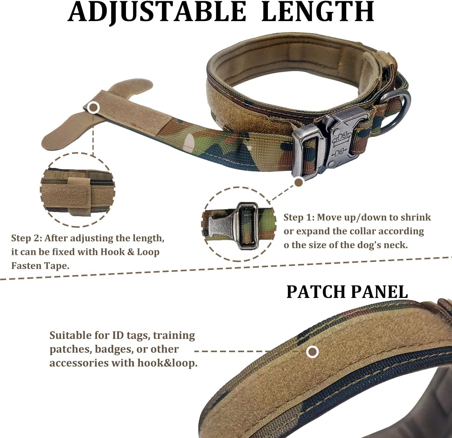 Tactical Dog Collar with Handle - Military Dog Collars Adjustable Training Collar Soft Nylon Dog Collar and Heavy Duty Metal Buckle for Medium Large Dogs - with Patch