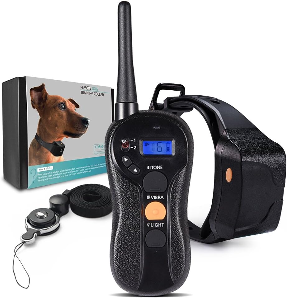 Waterproof Rechargeable Humane Remote Dog Training Collar 1980ft Blind Operation with No Shock Tone Vibration Light Electric Collar Dogs(22 to 88lbs)