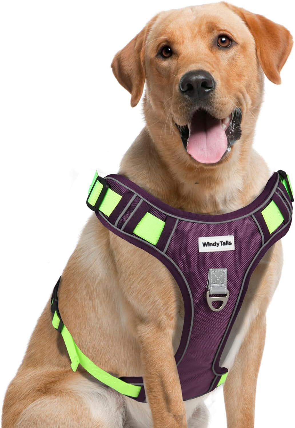 WindyTails Dog Harness for Large Medium Small X-Large Sized Dog, No Pull Tatical Dog Harness Large Dog Medium Dog with Front Clip, Reflective Adjustable Dog Walking Harness with Handle, Purple, Large