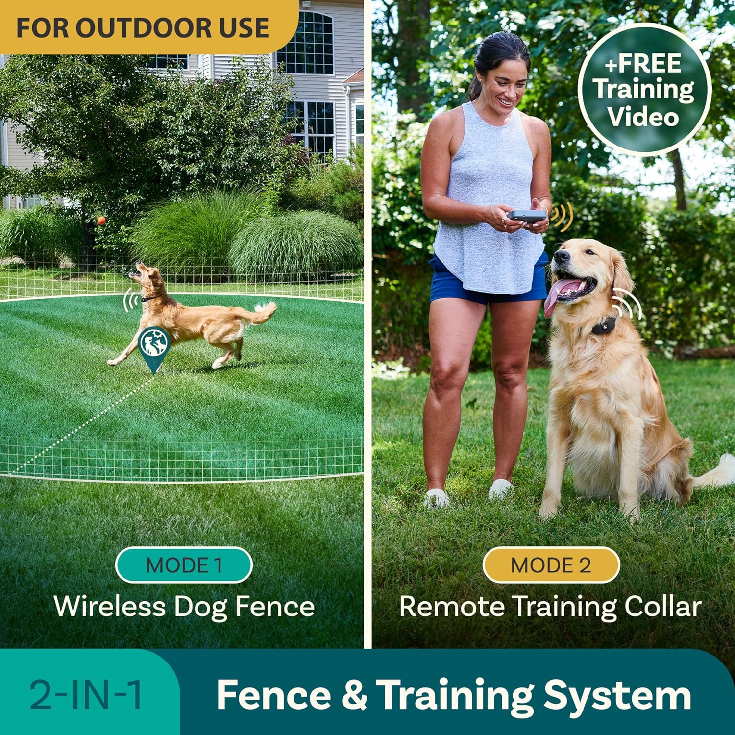 Wireless Dog Fence  Remote Training Collar, 2.4GHz Non-GPS Fence for Dogs Wireless, 2 in 1 Wireless Dog Fence System, Buzz, Noise, Vibration Collar Electric Fence for Dogs No Wire