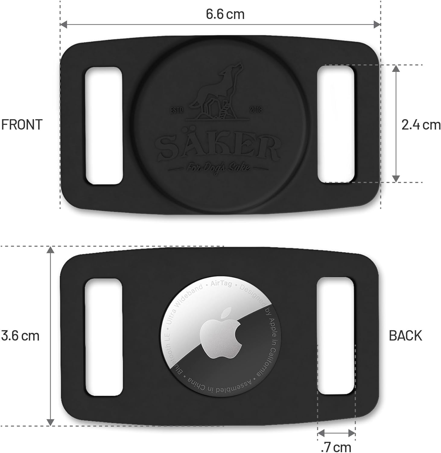 Mammoth Airtag Dog Collar Holder, Strong Dog Airtag Holder is The Perfect Way to GPS Track Your Dog | Uses Apple Technology to Keep Track of Your Dog | Will Not Damage Your Collar - Black (2-Pack)
