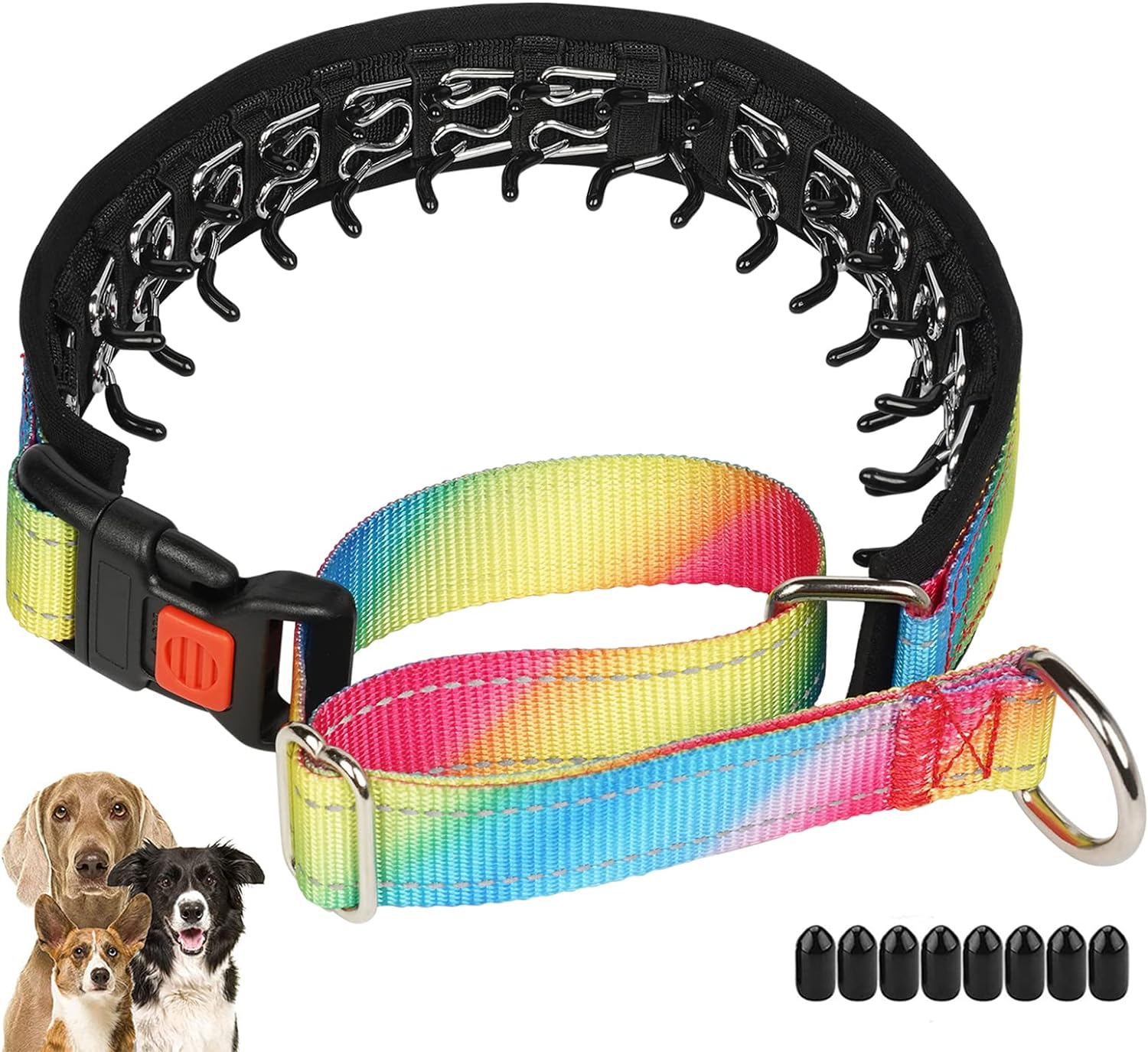 Martingale Collar for Dogs, No Pull Dog Collar with American Flag for Small Medium Large Dogs, Adjustable Funny Dog Collar with Buckle for Training Walking Hunting (Rainbow, M)
