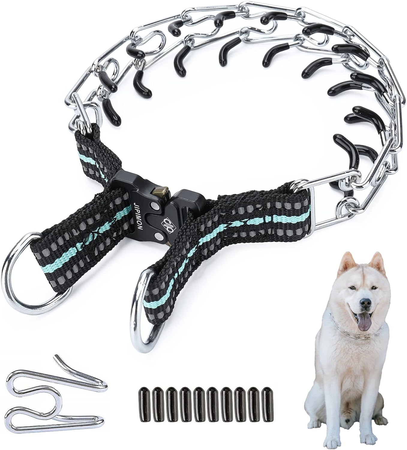 Prong Collar for Dogs Adjustable No Pull Dog Choke Pinch Training Collar with Comfortable Rubber Tip for Small Medium Large Dogs (Medium, Black)