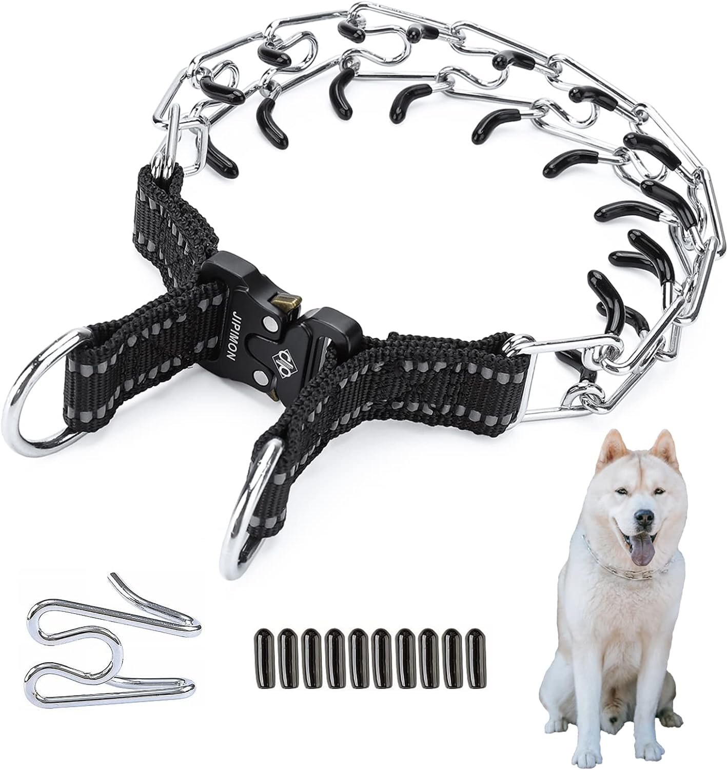 Prong Collar for Dogs Adjustable No Pull Dog Choke Pinch Training Collar with Comfortable Rubber Tip for Small Medium Large Dogs (Medium, Black)