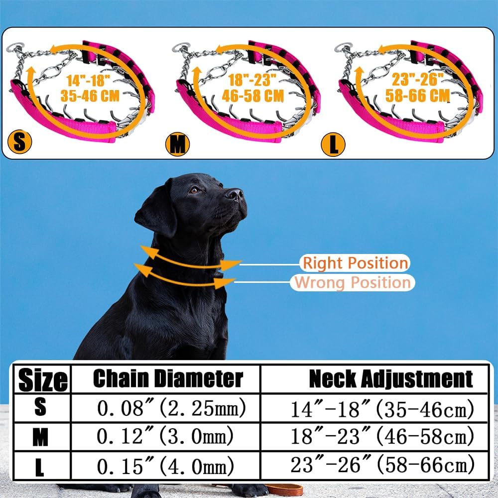 Prong Training Collar for Dogs, Adjustable Dog Pinch Collar with Quick Release Buckle, No Pull Collar for Small Medium Large Dogs, Extra Link and Caps