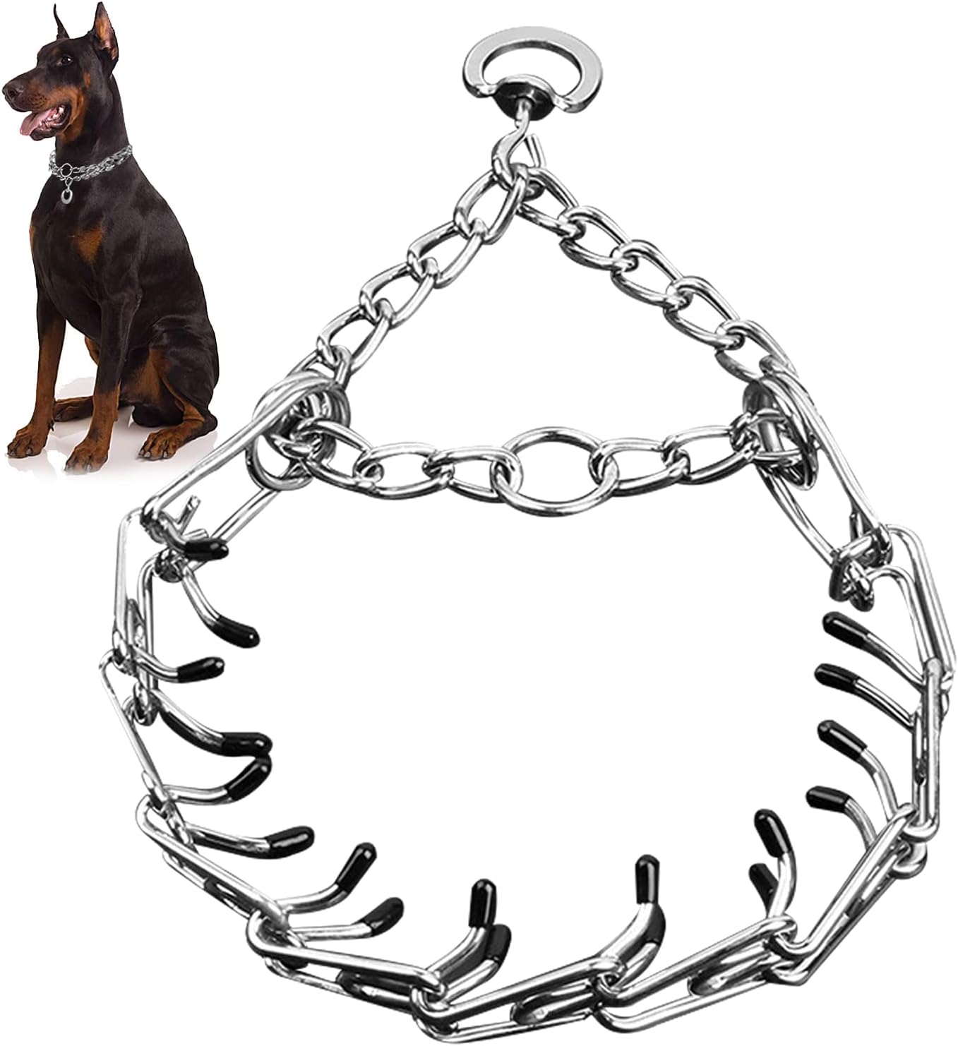 DogsStainless Steel Collar for Training Collar Tough and Durable efficient Training Adjustable and Removable Link Buckle with Comfortable Rubber tip S