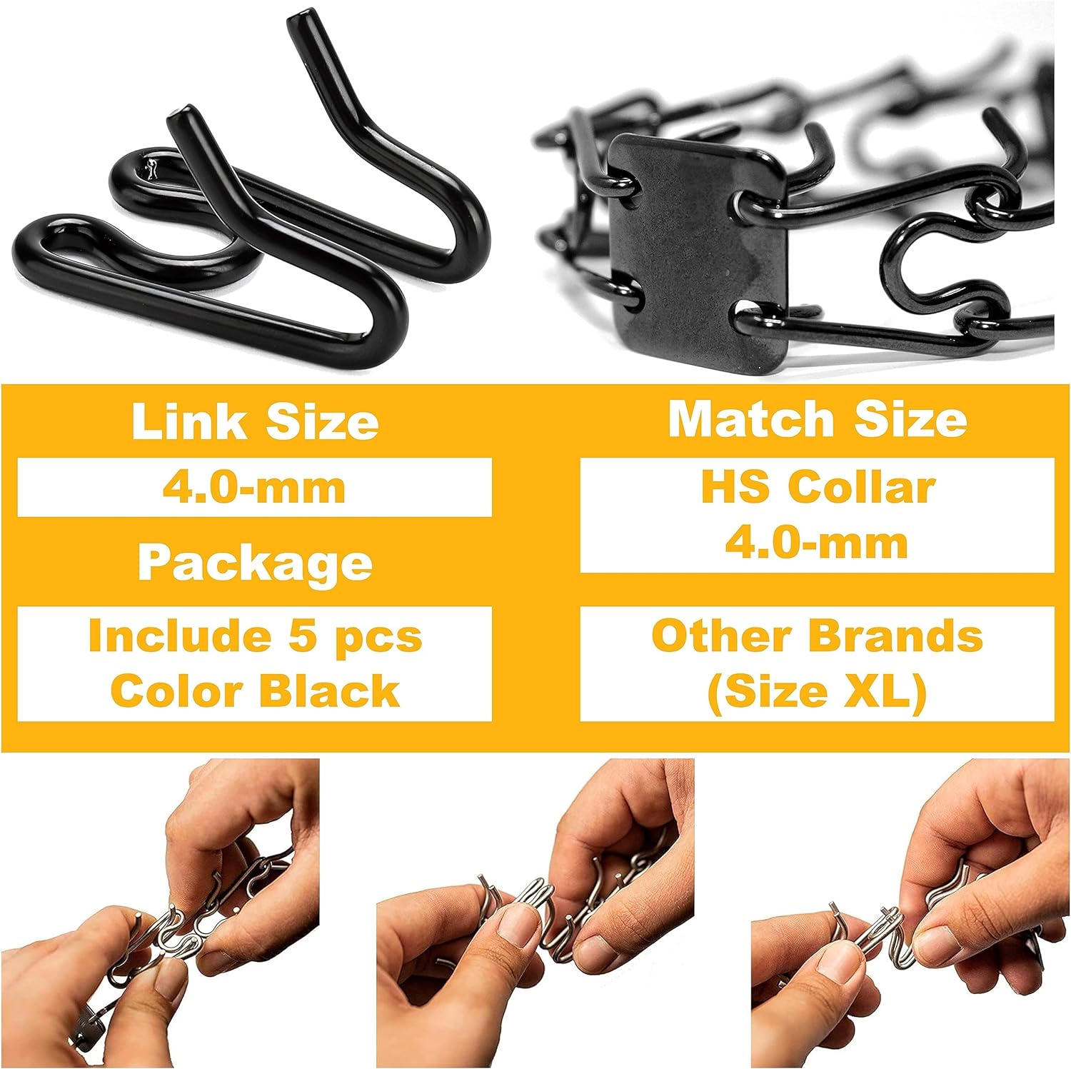 (5 Pack) Stainless Steel Prong Collar Links Designed for H. Sprenger 2.25mm CollarExtra Links, Black