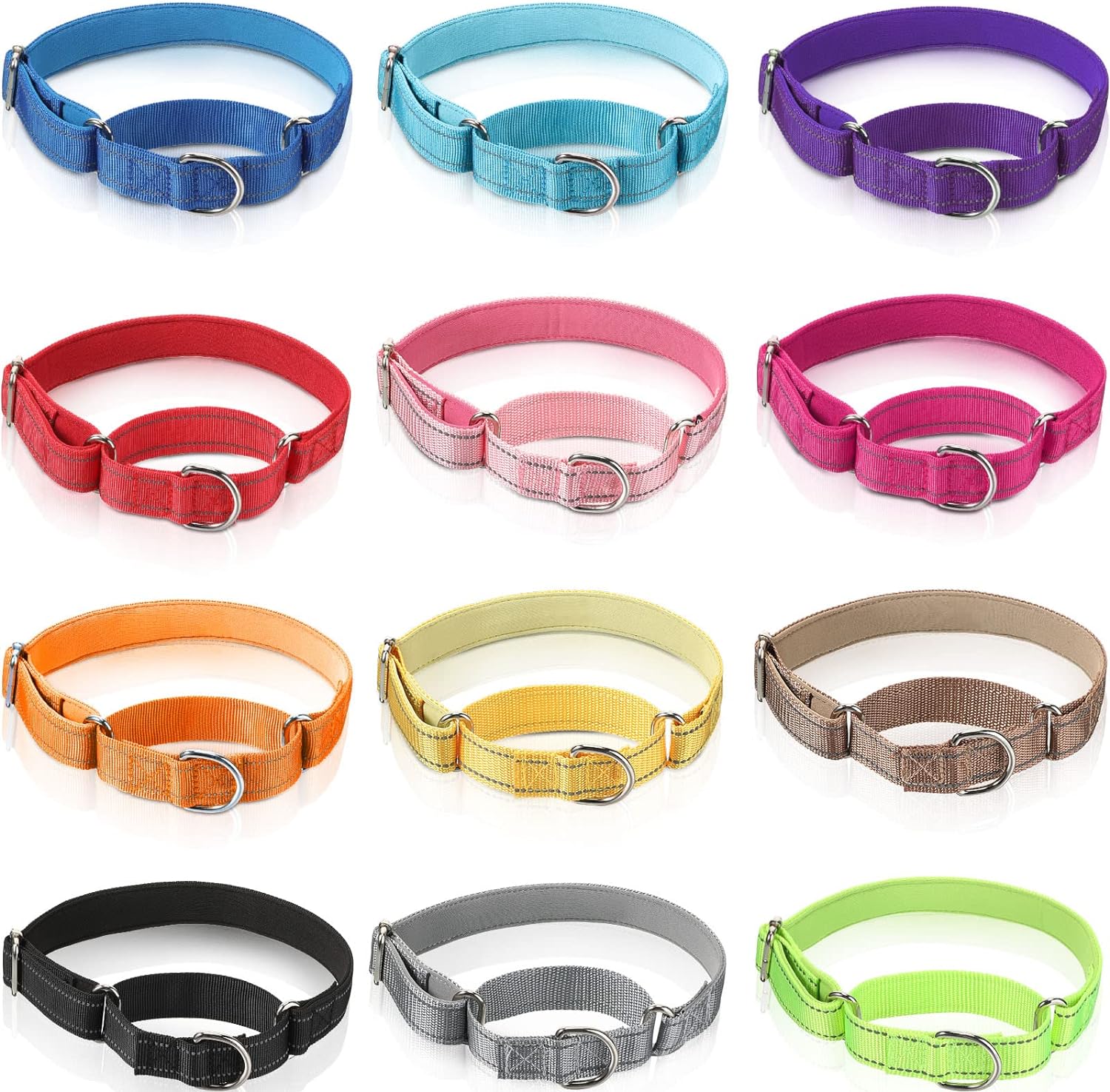 Cunno 12 Pcs Martingale Collar for Medium Dogs Reflective Dog Collar with Durable Metal Buckle Adjustable Nylon Pet Collar Prevent Slipping Out Puppy Collars for Dog, 12 Colors (Medium)