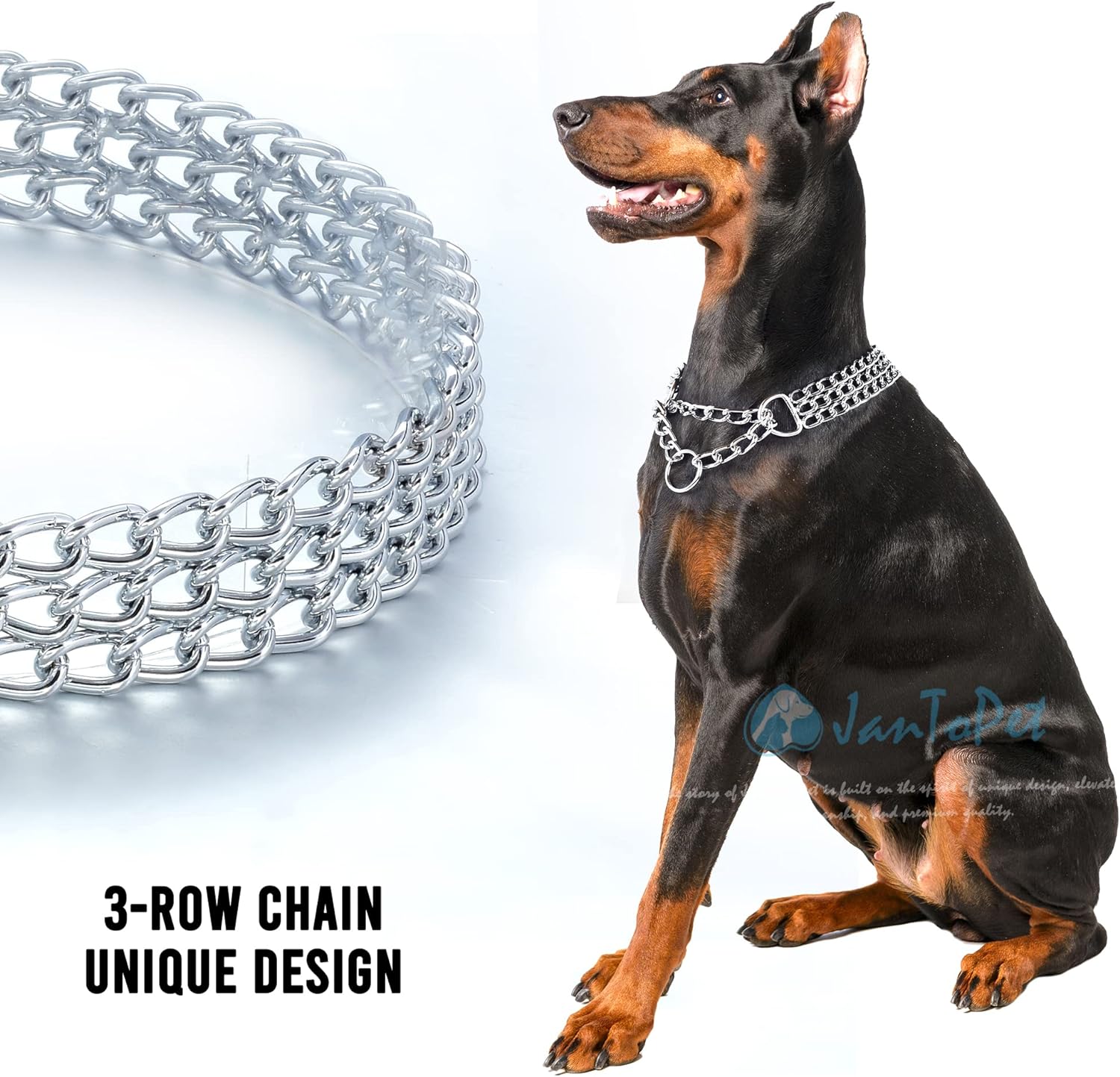 Dog Chain Collar Stainless Steel Adjustable Walking Collar Metal Cuban Link Dog Collar Chew Proof Triple Row Chain Dog Collar for Large Small Medium Dogs(3 Row,S)