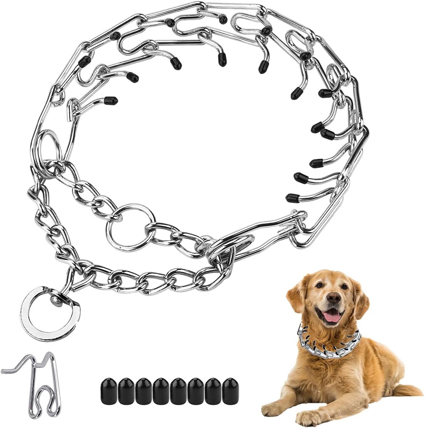 Dog Prong Traing Collar,Dog Choke Pinch Training Collar,Dog Collar Adjustable Stainless Steel Links with Rubber Tips for Medium Large Dogs (XL)