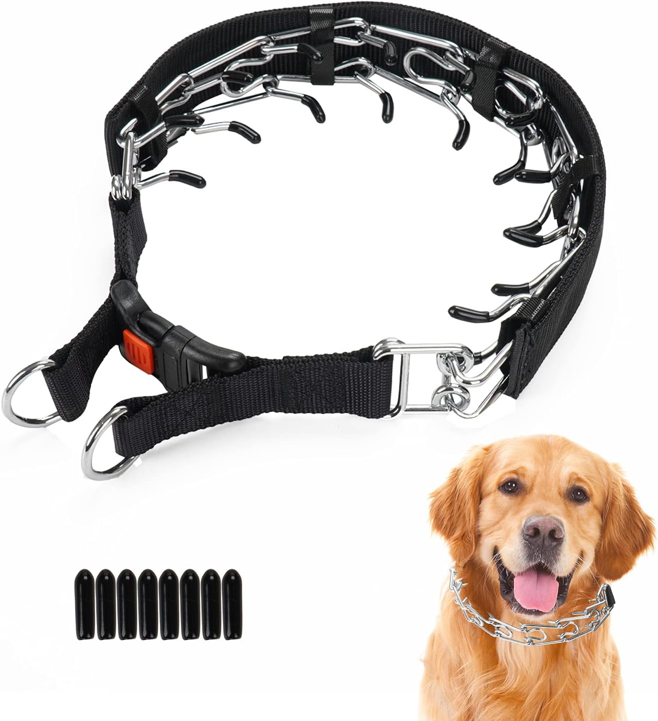 Dog Prong Training Collar, Dog Choke Pinch Collar with Comfort Tips and Quick Release Snap Buckle for Small Medium Large Dogs (Packed with 8 Extra Tips)