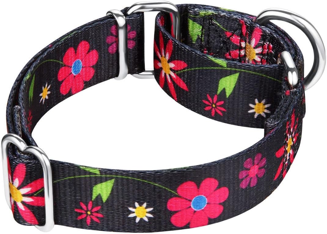 Martingale Collar Dog Collar No Pull Pet Collar Heavy Duty Dog Martingale Collars Silky Soft with Unique Pattern for Medium and Large Dogs (Medium, 1 Inch Wide, Dark Purple  Yellow)