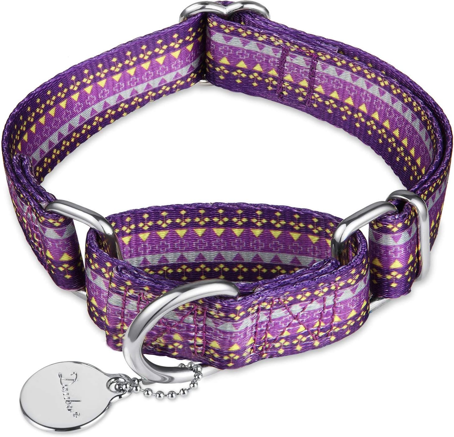 Martingale Collar Dog Collar No Pull Pet Collar Heavy Duty Dog Martingale Collars Silky Soft with Unique Pattern for Medium and Large Dogs (Medium, 1 Inch Wide, Dark Purple  Yellow)