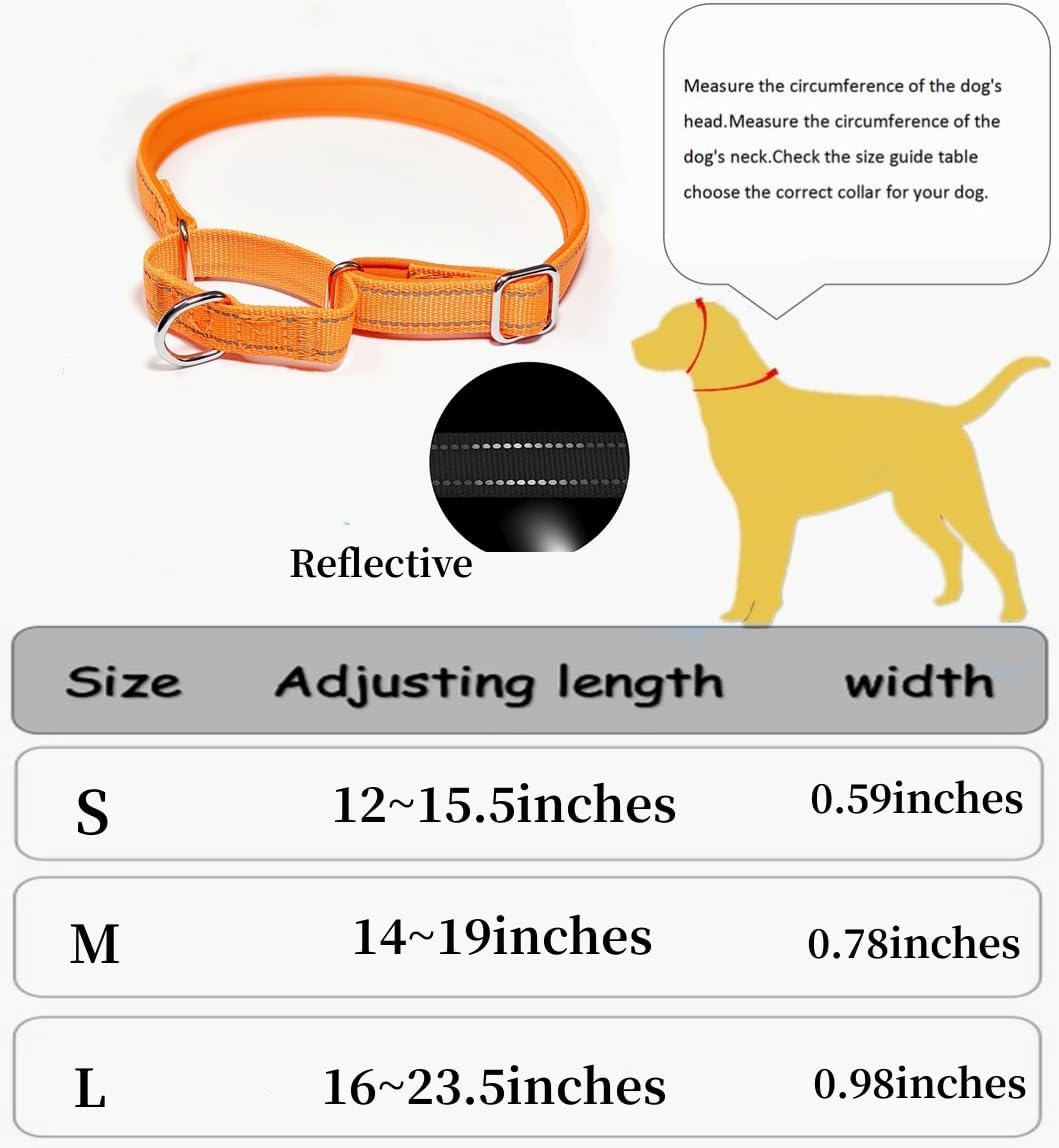 Martingale Dog Collars, Reflective Safety Puppy Collar, Adjustable Soft Nylon Training Dog Collar,Metal Accessories Heavy Duty No Pull Pet Collars for Small Medium Large Dogs (S, Orange)