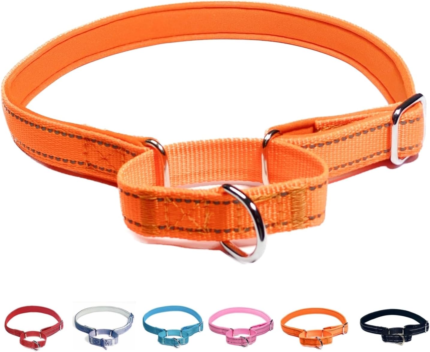 Martingale Dog Collars, Reflective Safety Puppy Collar, Adjustable Soft Nylon Training Dog Collar,Metal Accessories Heavy Duty No Pull Pet Collars for Small Medium Large Dogs (S, Orange)