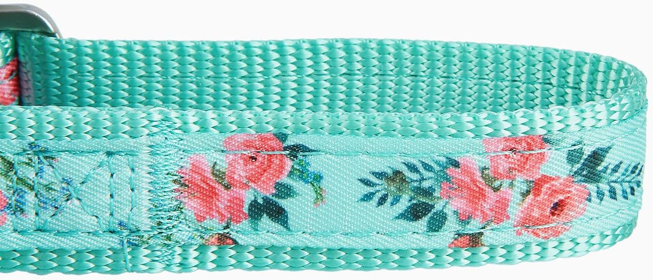 Martingale Dog Collars with Quick Snap Buckle in Floral Print Flower Nylon No Pull Collars for Female Male Large Dogs, Green