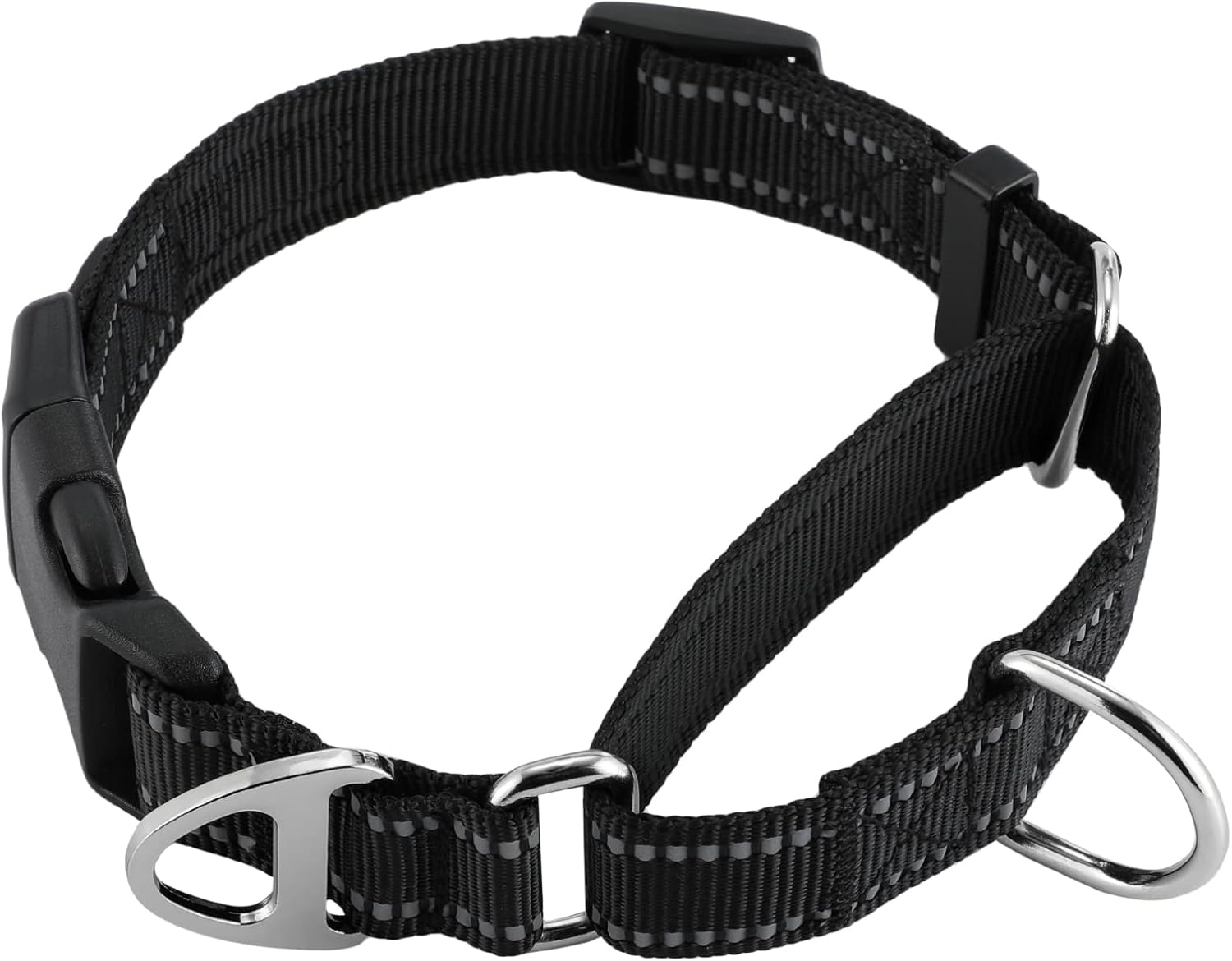 Martingale Nylon Safety Training Collar,Buckle Reflective Adjustable Heavy Duty Slip Collar for Small Medium Large Dogs, No-Pull Training Collar for Training(Black, 14-17 Neck x 1 Wide)