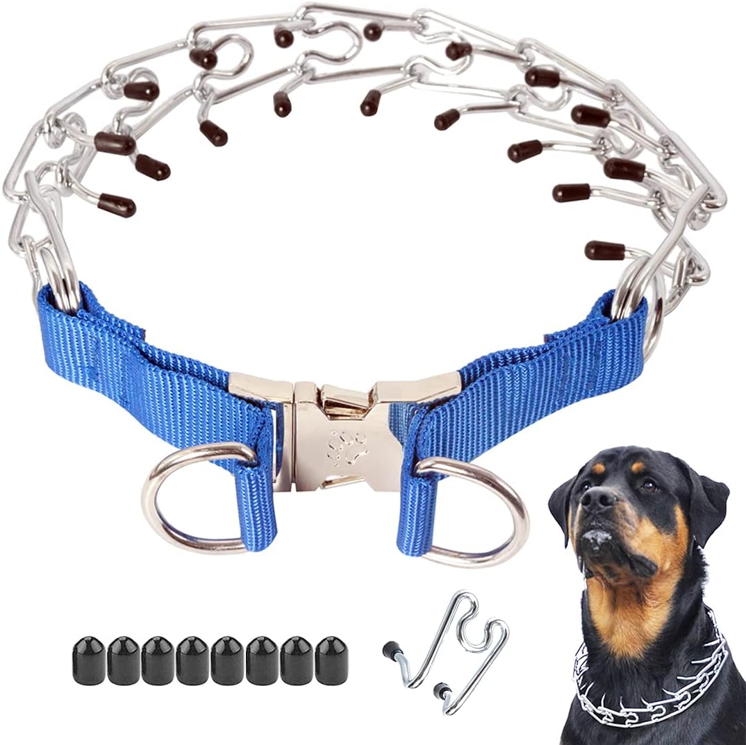 Mayerzon Dog Prong Training Collar, Stainless Steel Choke Pinch Dog Collar with Comfort Tips (X-Large,4mm,23.6-lnch,18-22 Neck, Blue)