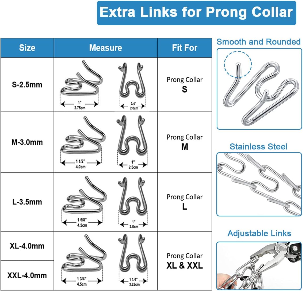 Prong Collar Nylon Cover Protector, 4 Extra Chrome Steel Links and 40 Rubber Tips for Pinch Collar Safety Training (Large,3.5mm,Cover 12.5in, Neck 16-20in, Black)