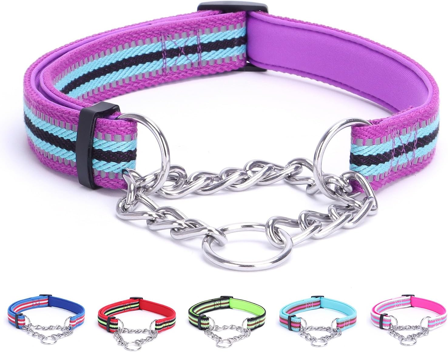 Reflective Martingale Dog Collars, Adjustable Soft Neoprene Padded Breathable Nylon Pet Collar for Puppy, Medium and Large Dogs,Purple,XL