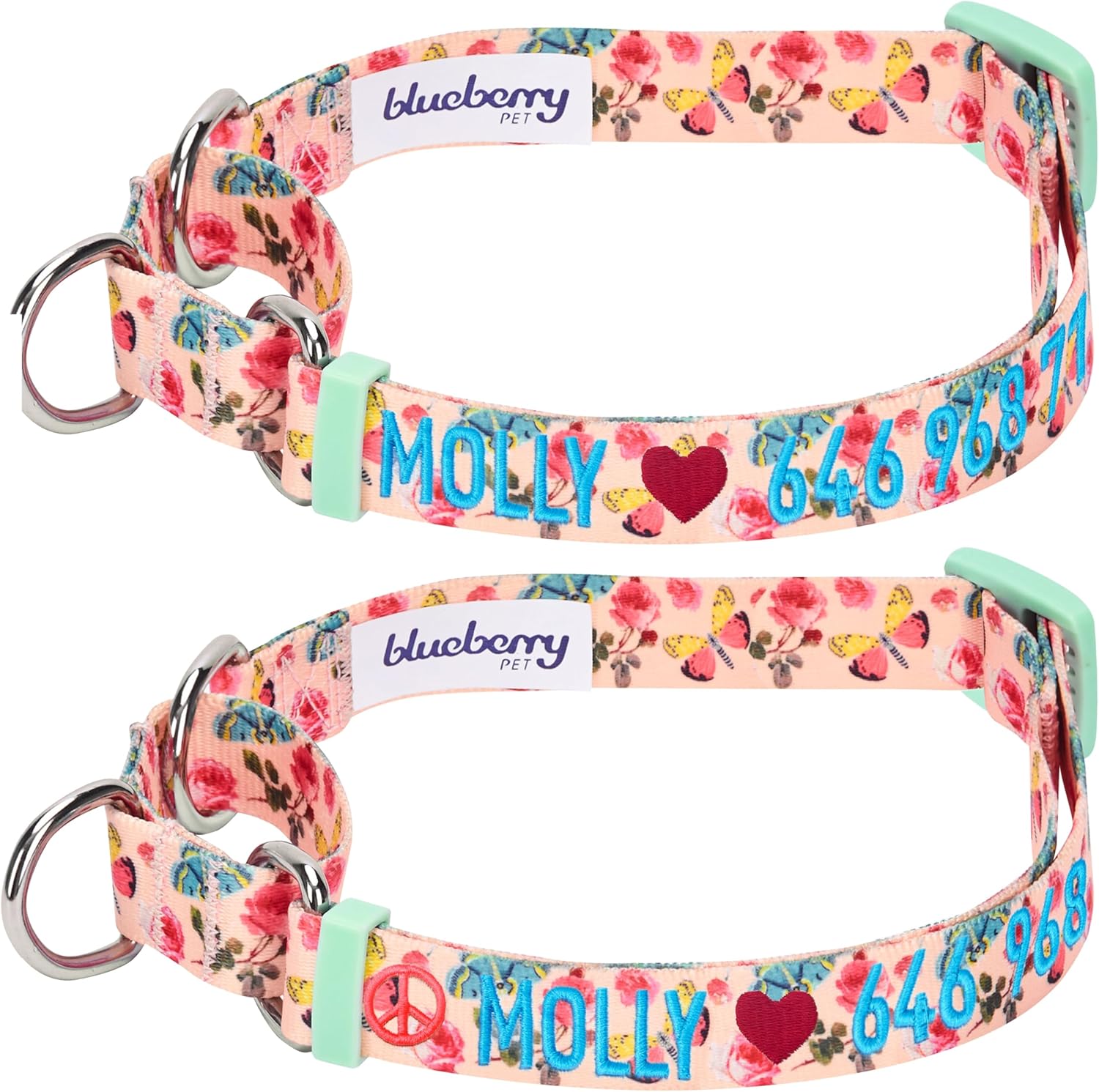 Blueberry Pet Spring Scent Inspired Rose Print Martingale Safety Training Dog Collar, Ivory, Large, Heavy Duty Adjustable Collars for Dogs