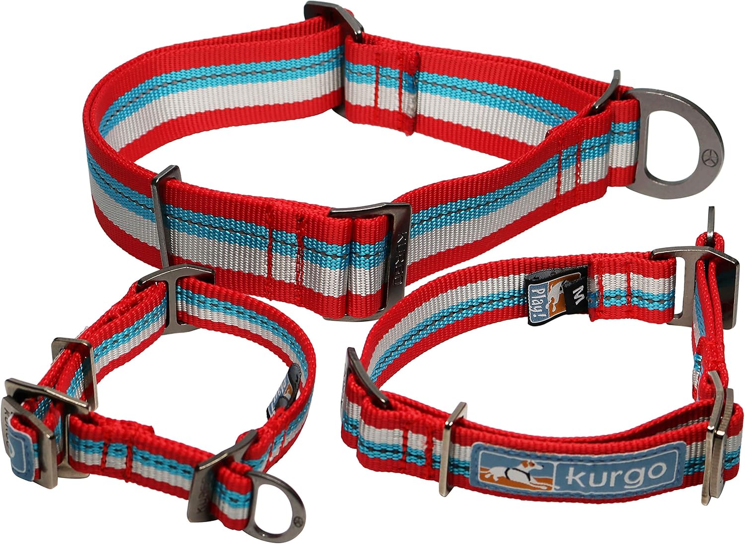 Kurgo Dog Training Collar | Martingale Style Collars for Dogs | Alternative to Choke Collars | Limited Slip | Adjustable | Reflective | Walk about Training Collar |(Small), Chili Red/Coastal Blue